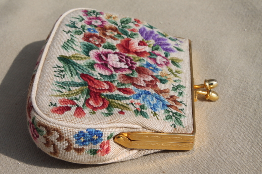 Vintage petit point evening bag purse, petitpoint embroidered tapestry purse