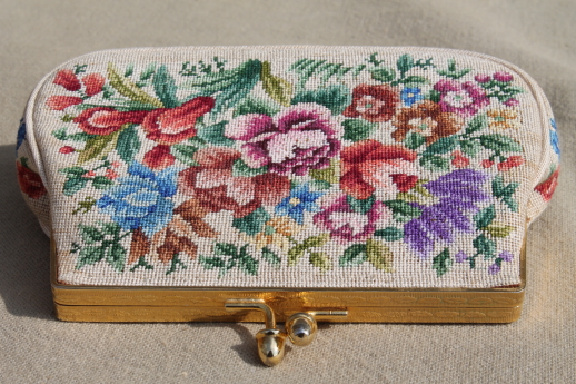 Vintage petit point evening bag purse, petitpoint embroidered tapestry purse