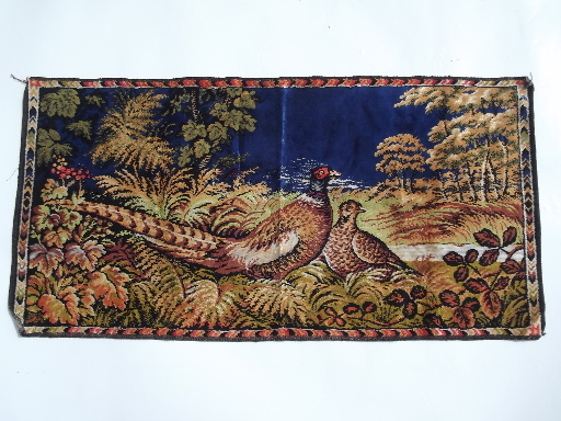 Vintage pheasant game birds wall hanging tapestry rug, plush velvet fabric