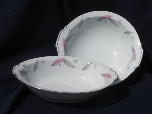 Vintage pink and grey Serenade leaf pattern fine china for 12, Narumi - Japan