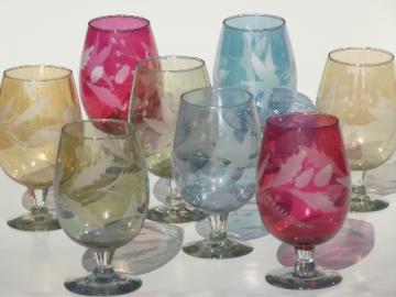 Vintage port wine glasses, colored luster tinted  glass wine glasses