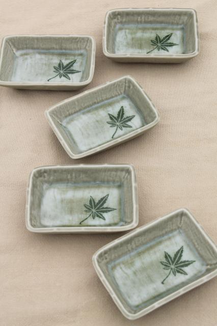 vintage pottery dishes or ashtrays w/ marijuana leaf design, hippie 60s 70s retro