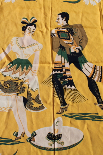 Vintage print scarf w/ Mexican dancers hat dance, souvenir of Tijuana Mexico