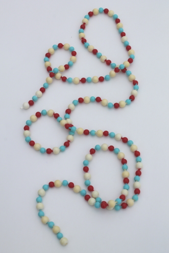 Vintage red white and blue plastic pop beads, summer party costume jewelry necklace