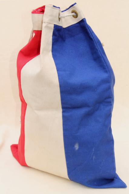 vintage red white & blue Bicentennial sail cloth canvas ditty bag, drawstring tote mailbag