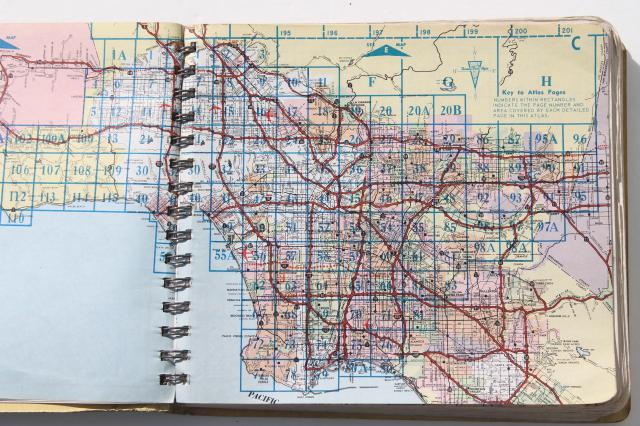 vintage road maps, street atlas map books for Los Angeles 1960s, 70s 80s