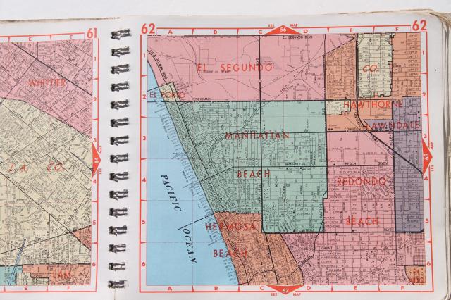 vintage road maps, street atlas map books for Los Angeles 1960s, 70s 80s