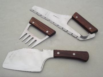 Vintage rosewood handle stainless steel carving blade freezer saw & fork