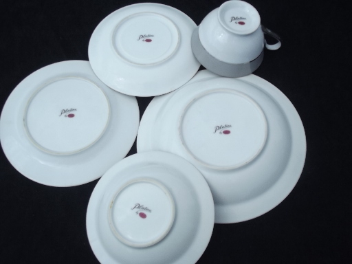 Vintage Sango Platina platinum grey and white china, plates and bowls for 4