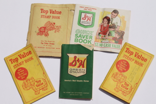 Vintage savings stamps lot, S&H Green Stamps, Top Value stamp books etc.