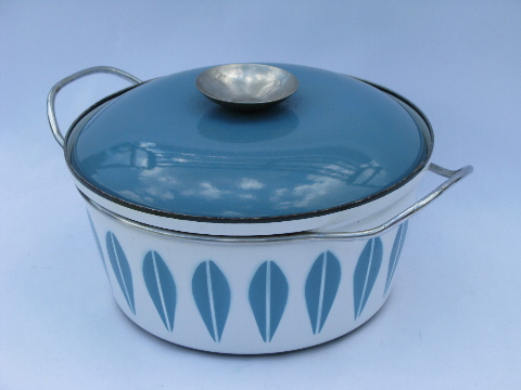 Vintage Scandinavian modern Cathrine Holm enamelware, enamel stock pot