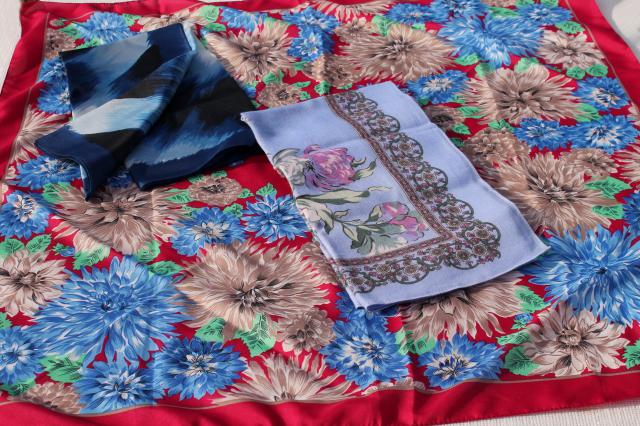 vintage scarves lot, silk & silky poly & chiffon neck scarves, ties & headscarves