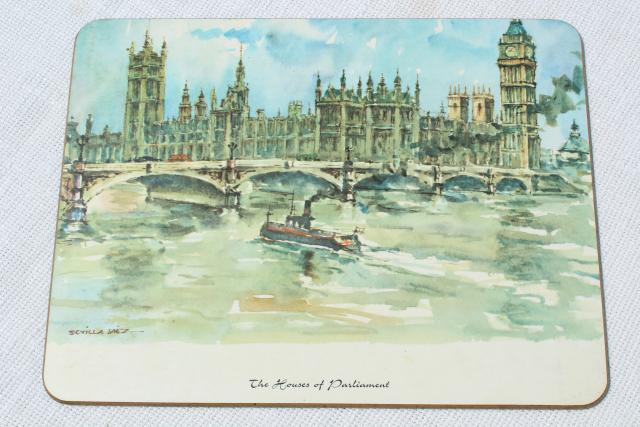 vintage scenes of London melamine print coaster place mats or trivet tiles, Sewell England label