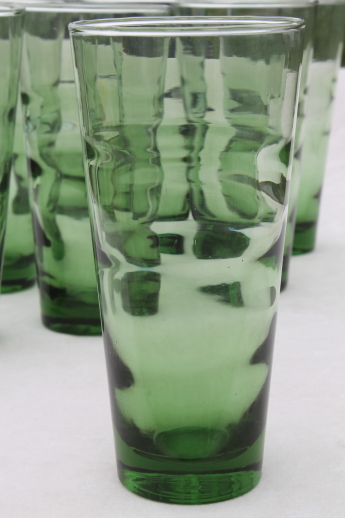 Vintage set of Libbey glasses, tall cooler size ripple optic green glass coolers
