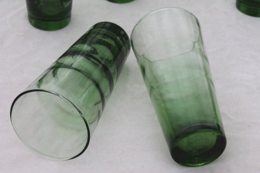 Vintage set of Libbey glasses, tall cooler size ripple optic green glass coolers