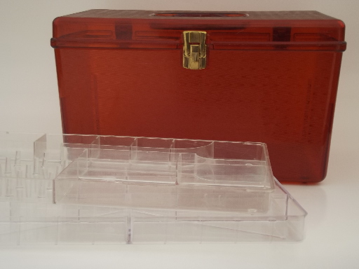 Vintage sewing box, retro 60s amber plastic Wilson Wil-Hold storage box