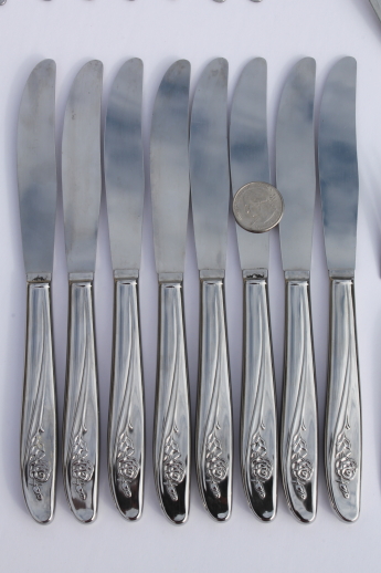 Vintage silverware set for 8, Roseanne Oneida stainless steel flatware