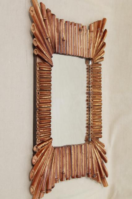 vintage south seas style bamboo starburst frame mirror, tiki hut retro!