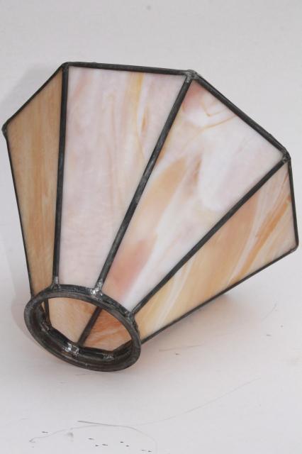 vintage stained glass shade, pendant light or lampshade leaded glass caramel slag & amber
