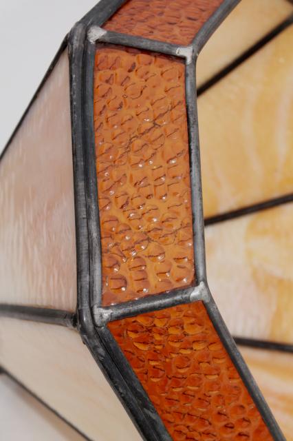 vintage stained glass shade, pendant light or lampshade leaded glass caramel slag & amber