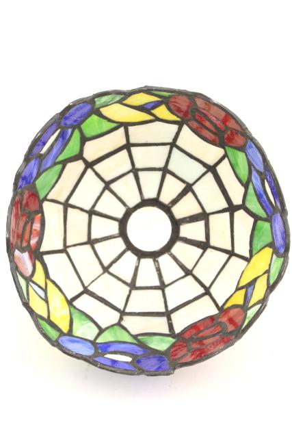vintage stained glass shade, small lampshade multi colored leaded glass