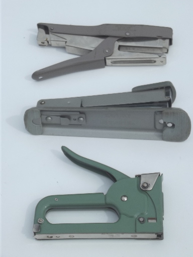 Vintage staplers, lot of 3 - Bostitch B8, Green Arrow & Bates 56
