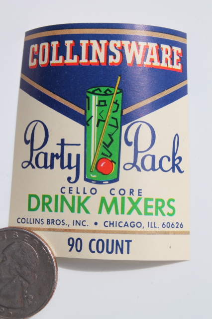 Vintage striped celluloid cocktail stirrers, Collins ware bar drink mixers in original package