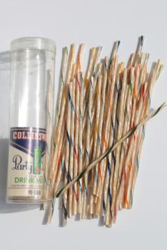 Vintage striped celluloid cocktail stirrers, Collins ware bar drink mixers in original package