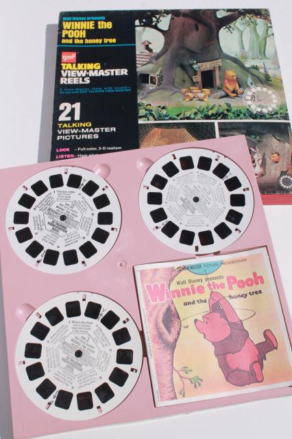 vintage talking viewmaster w/ reels, Pooh, Bambi, Snoopy reel sets