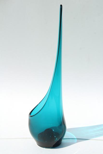 vintage taper glow Viking Epic art glass candle holder vase, tall mod swung shape