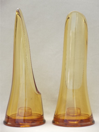 Vintage taperglow candle holders, MCM retro amber glass candle sticks