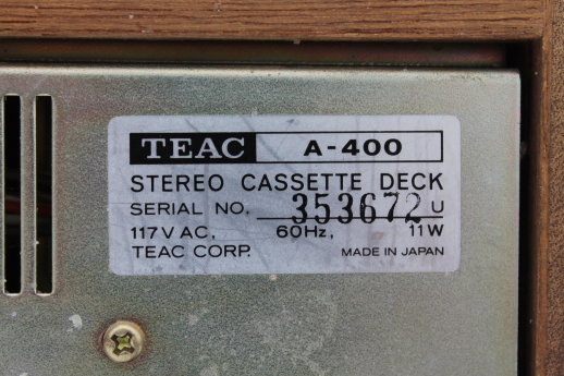 Vintage TEAC A400 stereo cassette deck, working unit tape cassettes player