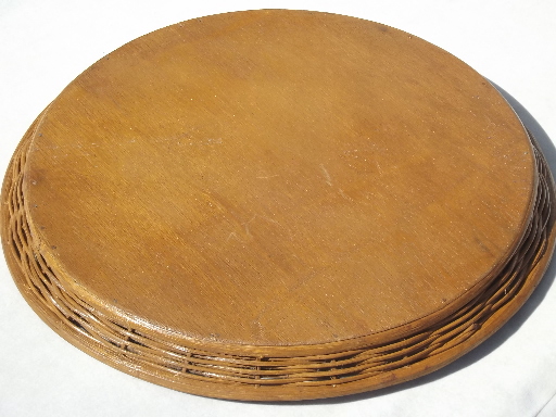 Vintage tiki style basket  tray, large round bamboo wood serving tray