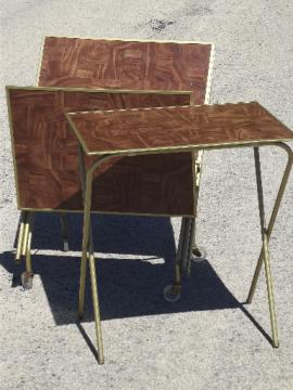 Vintage TV trays table set, mid-century retro folding tray tables
