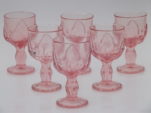Vintage Viking glass lotus leaf pebble leaves wine glasses rose pink goblets