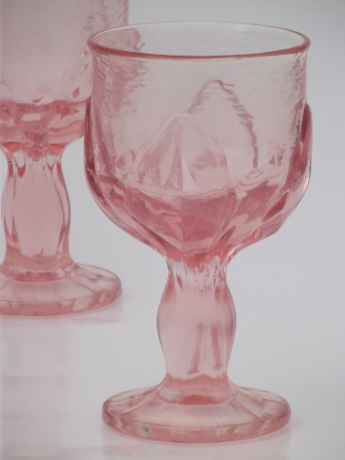 Vintage Viking glass lotus leaf pebble leaves wine glasses rose pink goblets
