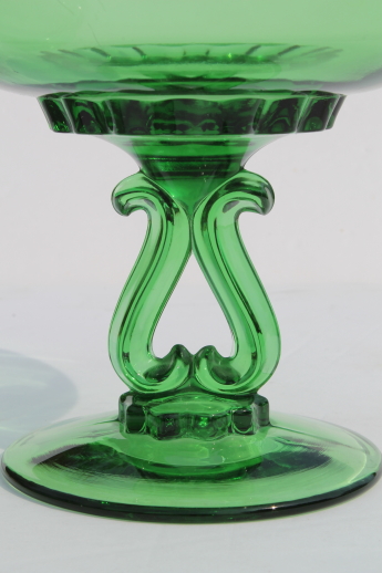 Vintage Viking glass Princess pattern compote, large green glass bowl w/ lid