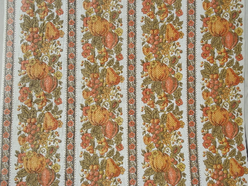 Vintage wallpaper lot, retro 70s fruit print paper in orange & harvest gold