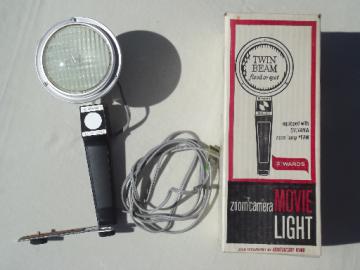 Vintage Wards movie camera light, retro twin beam spot & flood light