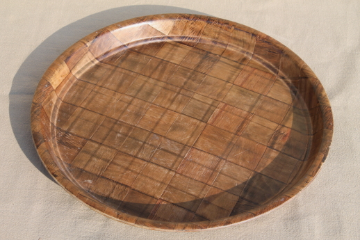 Vintage weavewood serving tray, round cocktail tray retro 60s 70s weave wood