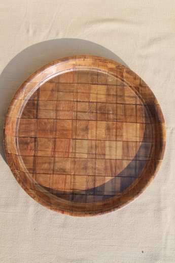 Vintage weavewood serving tray, round cocktail tray retro 60s 70s weave wood