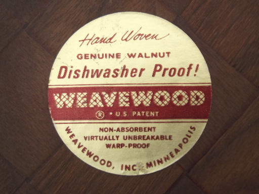 Vintage Weavewood walnut salad bowl & plates with original label