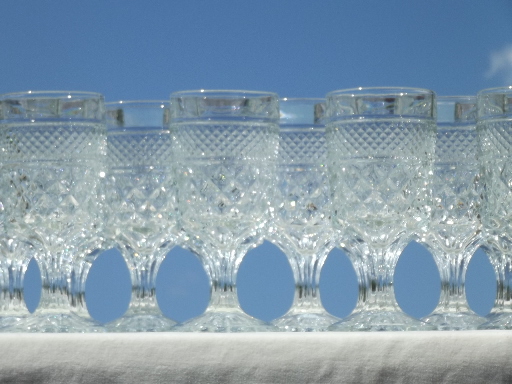 Vintage Wexford waffle pattern pressed glass water goblets