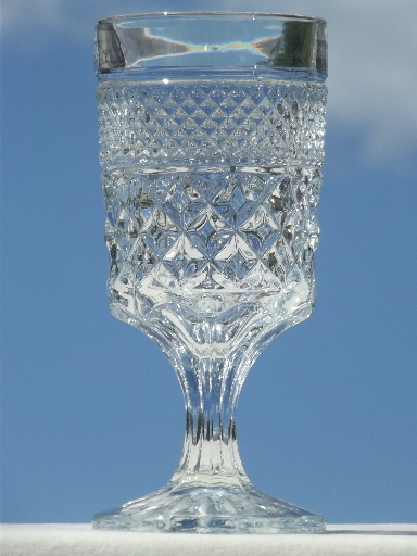 Vintage Wexford waffle pattern pressed glass water goblets