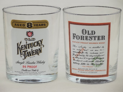 Vintage whiskey label glasses, set of french glass bar glasses w/ whisky labels