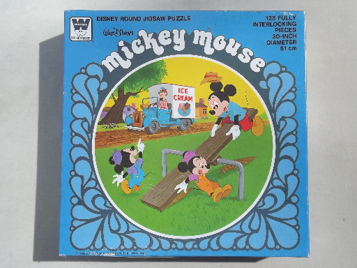 Vintage Whitman jigsaw puzzle, Mickey Mouse round puzzle sealed box