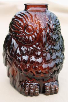 Vintage Wise Old Owl bank, retro root beer brown glass owl savings jar