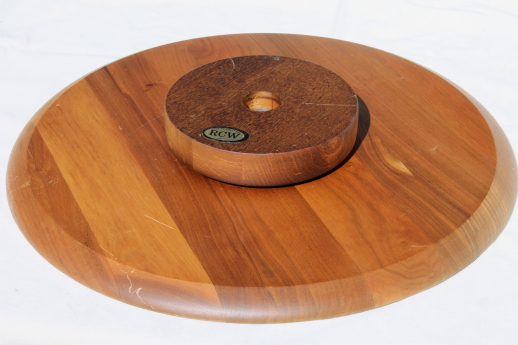 Vintage wood board lazy susan server, cedar plank serving platter turntable tray