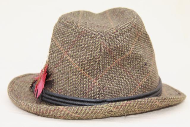 vintage wool tweed men's fedora hats, stingy brim fedoras, tweedy country hat