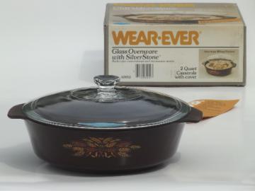 Wear-Ever wheat silverstone kitchen glass casserole pan in vintage box